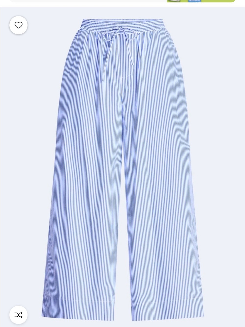 Striped Poplin Light Blue Wide-Leg Drawstring Pants